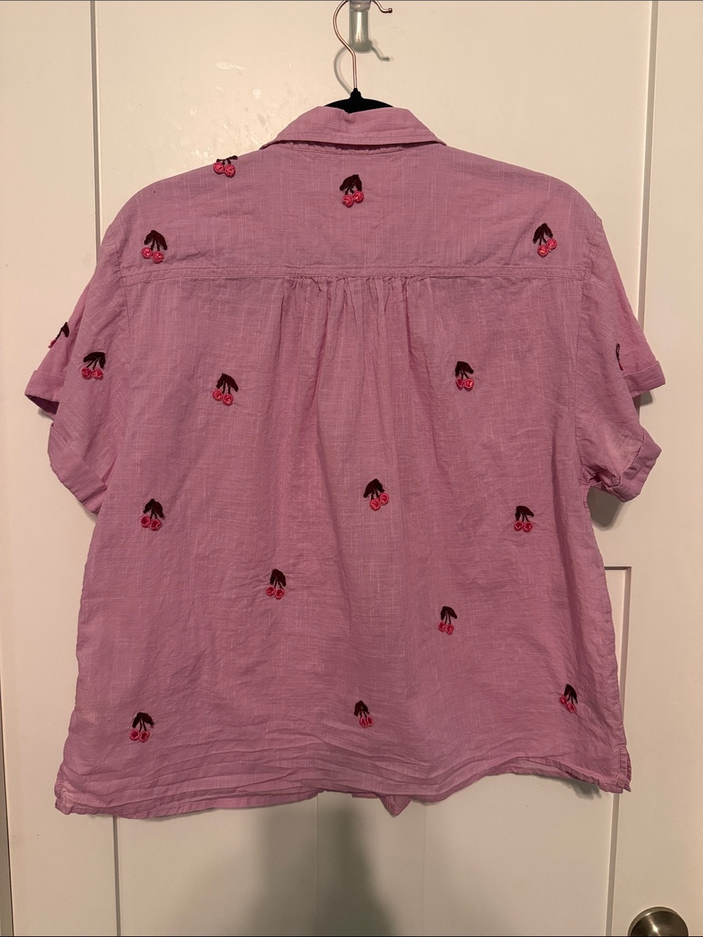 Maeve for Anthropologie Lilac Pink Button-Down Shirt with Cherry Embroidery - Picture 5 of 9